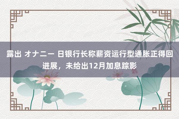 露出 オナニー 日银行长称薪资运行型通胀正得回进展，未给出12月加息踪影