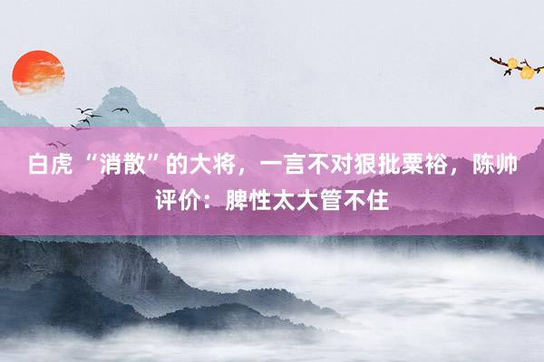 白虎 “消散”的大将，一言不对狠批粟裕，陈帅评价：脾性太大管不住