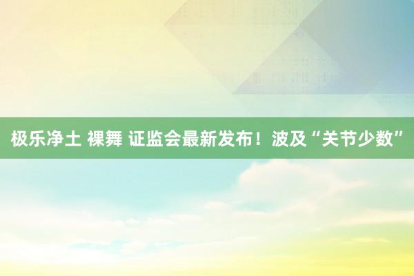 极乐净土 裸舞 证监会最新发布！波及“关节少数”