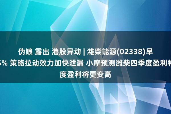 伪娘 露出 港股异动 | 潍柴能源(02338)早盘涨近5% 策略拉动效力加快泄漏 小摩预测潍柴四季度盈利将更变高