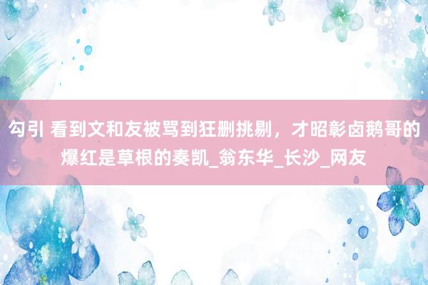 勾引 看到文和友被骂到狂删挑剔，才昭彰卤鹅哥的爆红是草根的奏凯_翁东华_长沙_网友
