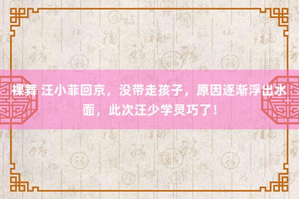 裸舞 汪小菲回京，没带走孩子，原因逐渐浮出水面，此次汪少学灵巧了！