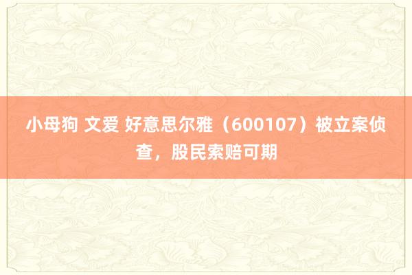 小母狗 文爱 好意思尔雅（600107）被立案侦查，股民索赔可期
