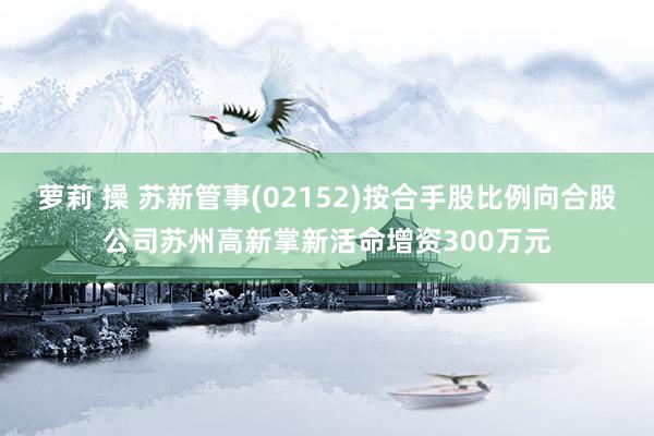 萝莉 操 苏新管事(02152)按合手股比例向合股公司苏州高新掌新活命增资300万元